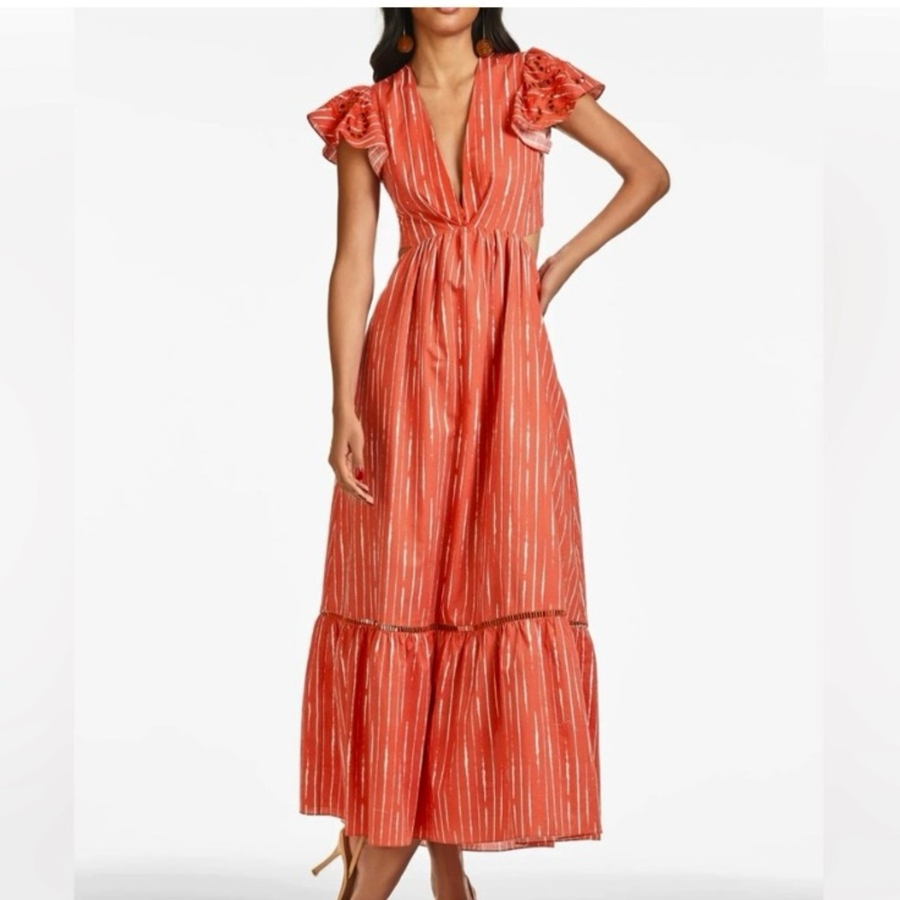 Sachin & Babi NWT Orange Stripe Open Back Cotton Georgia Dress Size 2